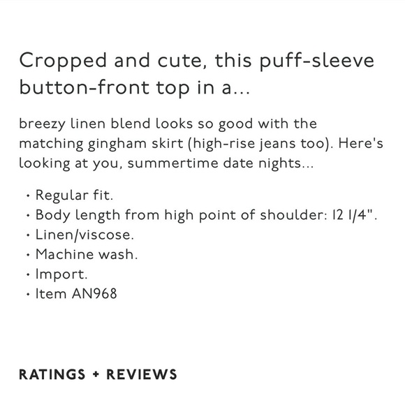 Madewell Linen-Blend Puff-Sleeve Button-Front Crop Top in Gingham Check - Picture 9 of 9